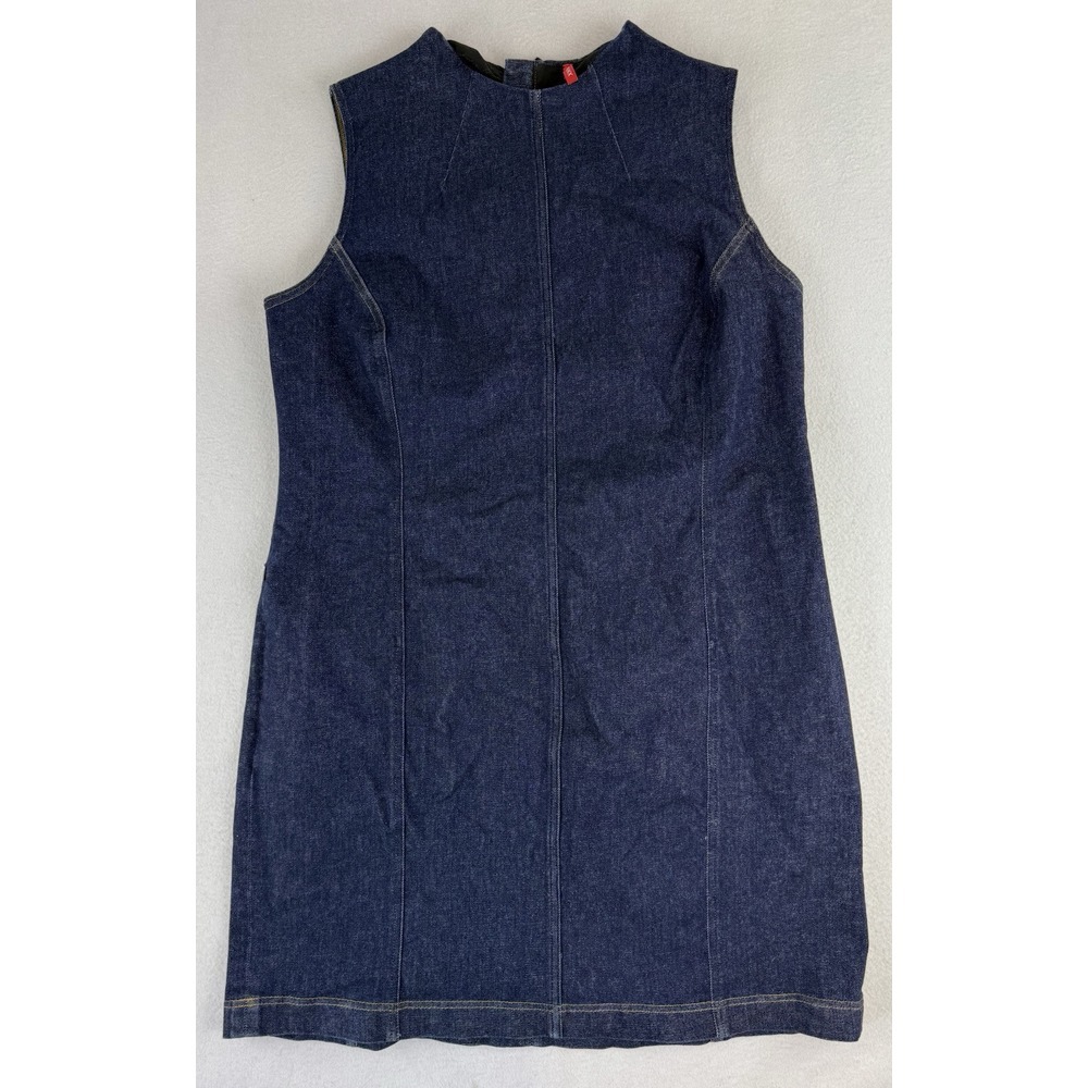 Spanx Stretch Denim Seamed Shift Mini Dress Size 1X XL Blue Zip Pockets